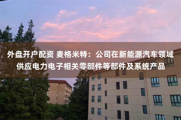外盘开户配资 麦格米特：公司在新能源汽车领域供应电力电子相关零部件等部件及系统产品