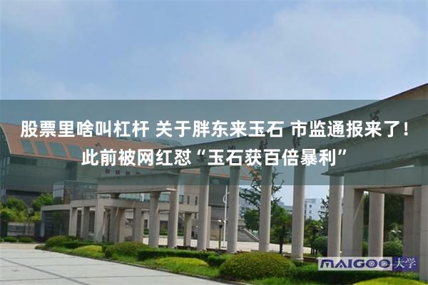 股票里啥叫杠杆 关于胖东来玉石 市监通报来了！此前被网红怼“玉石获百倍暴利”